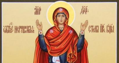 Ikona e Nënës së Zotit Muri i pathyeshëm: kuptimi, çfarë ndihmon me Kuptimi i ikonës imazhi i Virgjëreshës së Bekuar është i pathyeshëm
